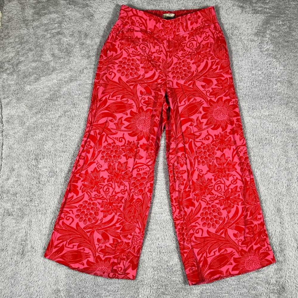 Next x Morris & Co Womens Red Pink Floral Wide Leg Linen Blend Pants Size US 6S